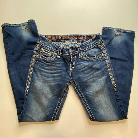 Rock Revival Shelly Boot Western Distressed Jeans - Picture 2 of 16